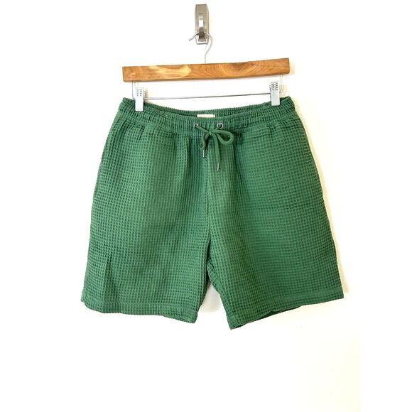 Negative Space Waffle Shorts Mens M Green Drawstring Knit Weave‎ Casual Beach - Picture 1 of 9